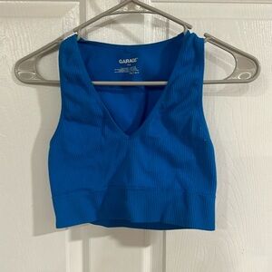garage blue plunge cropped tank